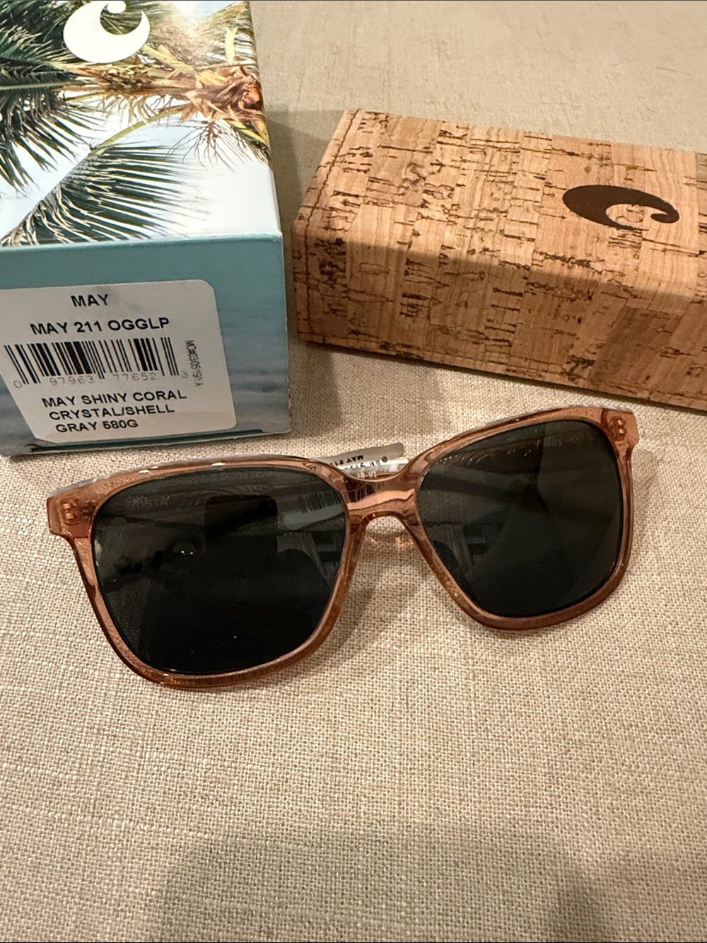 Costa May Shiny Coral Crystal/Shell Gray Sunglasses